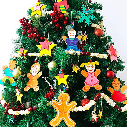 40 Set Wooden Christmas Ornaments Craft Kit DIY Gingerbread Man Ornaments Paintable Wood Gingerman Family Dolls Gingerman Cutout Hanging Christmas - WoodArtSupply