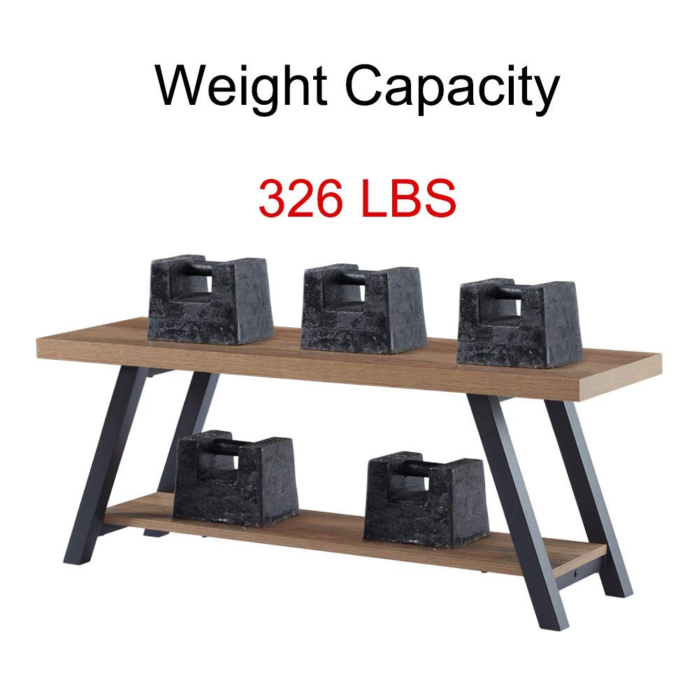 LVB Industrial Entryway Bench, Wood and Metal Storage Bench for Living Dining Room, Farmhouse Indoor Entry Way Shoe Benches Seat, Rustic Oak, 47 Inch LVB