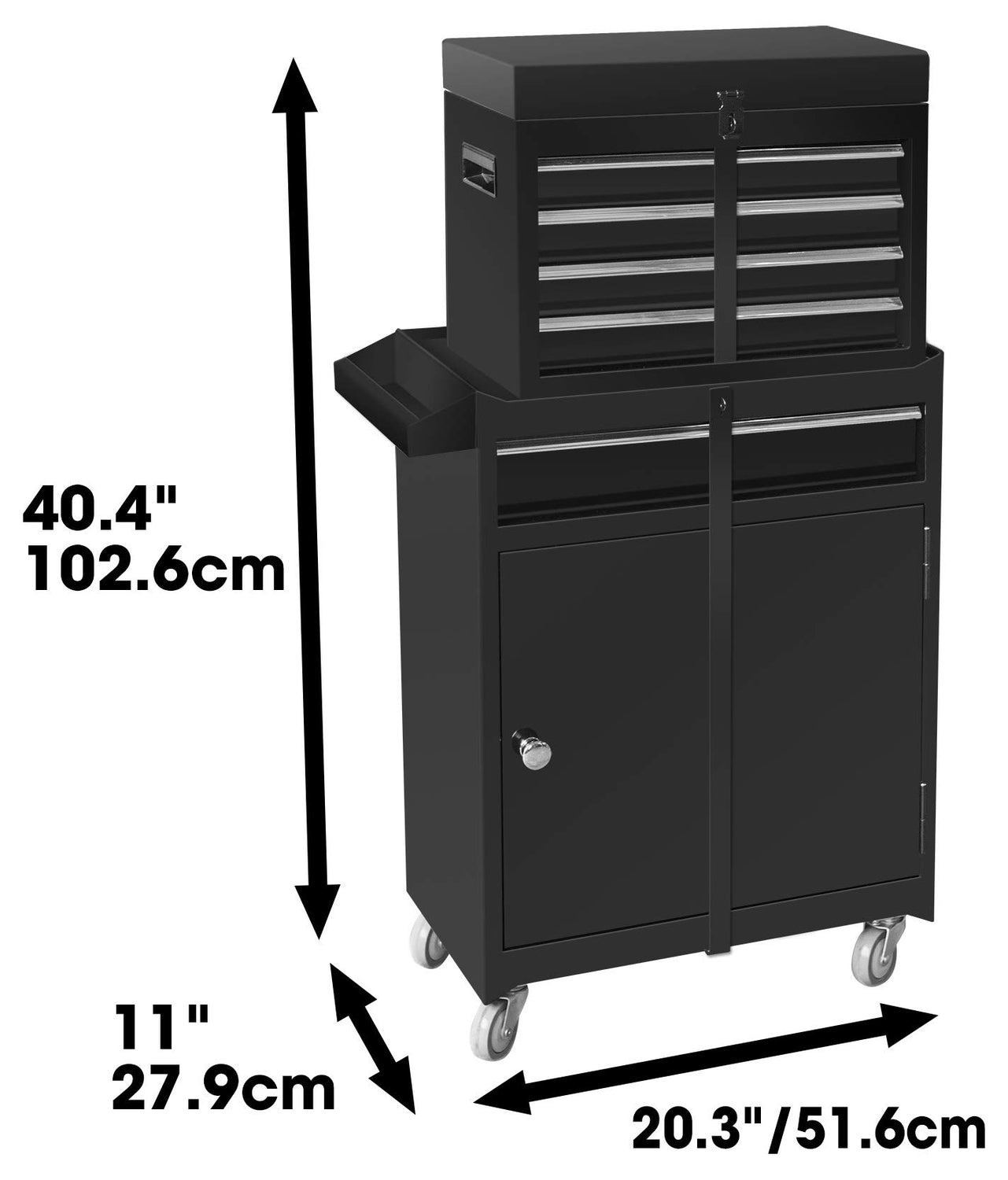 ROAD DAWG Torin Rolling Garage Workshop Organizer: Detachable 4 Drawer Tool Chest with Large Storage Cabinet and Adjustable Shelf, Black ROAD DAWG