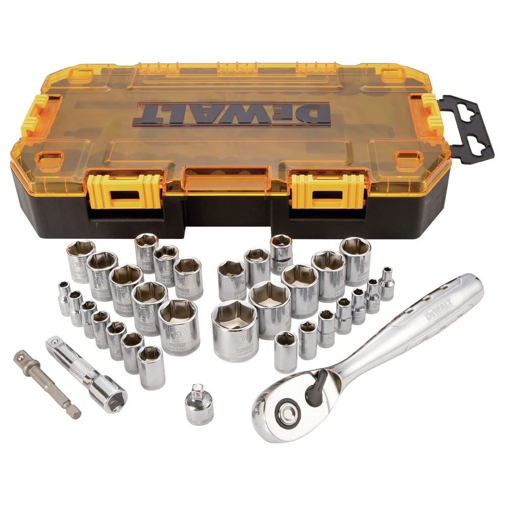 DEWALT Socket Set, 1/4-Inch & 3/8-Inch Drive, SAE/Metric, 34-Piece (DWMT73804) - WoodArtSupply