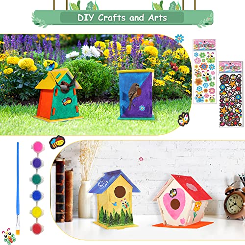 12 Pack Large DIY Bird Houses Kits for Kids, Kids Craft Kits Wood Houses for DIY Crafts Class Party, 12 Birdhouse Kits with 12 Paint Strips &