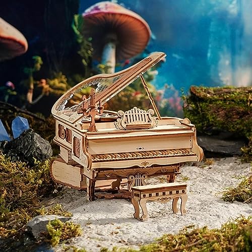 ROBOTIME AMK81 Magic Piano 3D Wooden Puzzle - Elegant Mechanical Music Box Kit for Adults - WoodArtSupply