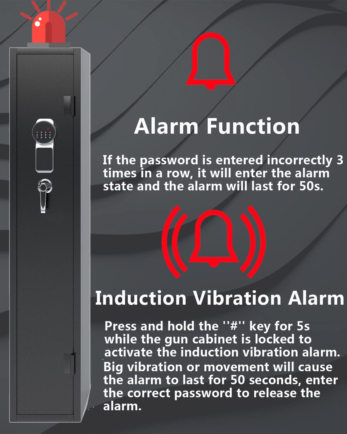 KAER Gun Safes Rifle Digital Quick Access Firearm Safe with 180-Degree Full Access Door and Removable Shelf for 2 Home Rifles with Pistols Rack KAER