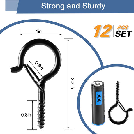 ADIIL 12 PCS String Light Hooks, Q Hanger Hooks with Safety Buckle, Windproof Outdoor Light Hooks for Hanging Patio Lights, Christmas Lights & ADIIL