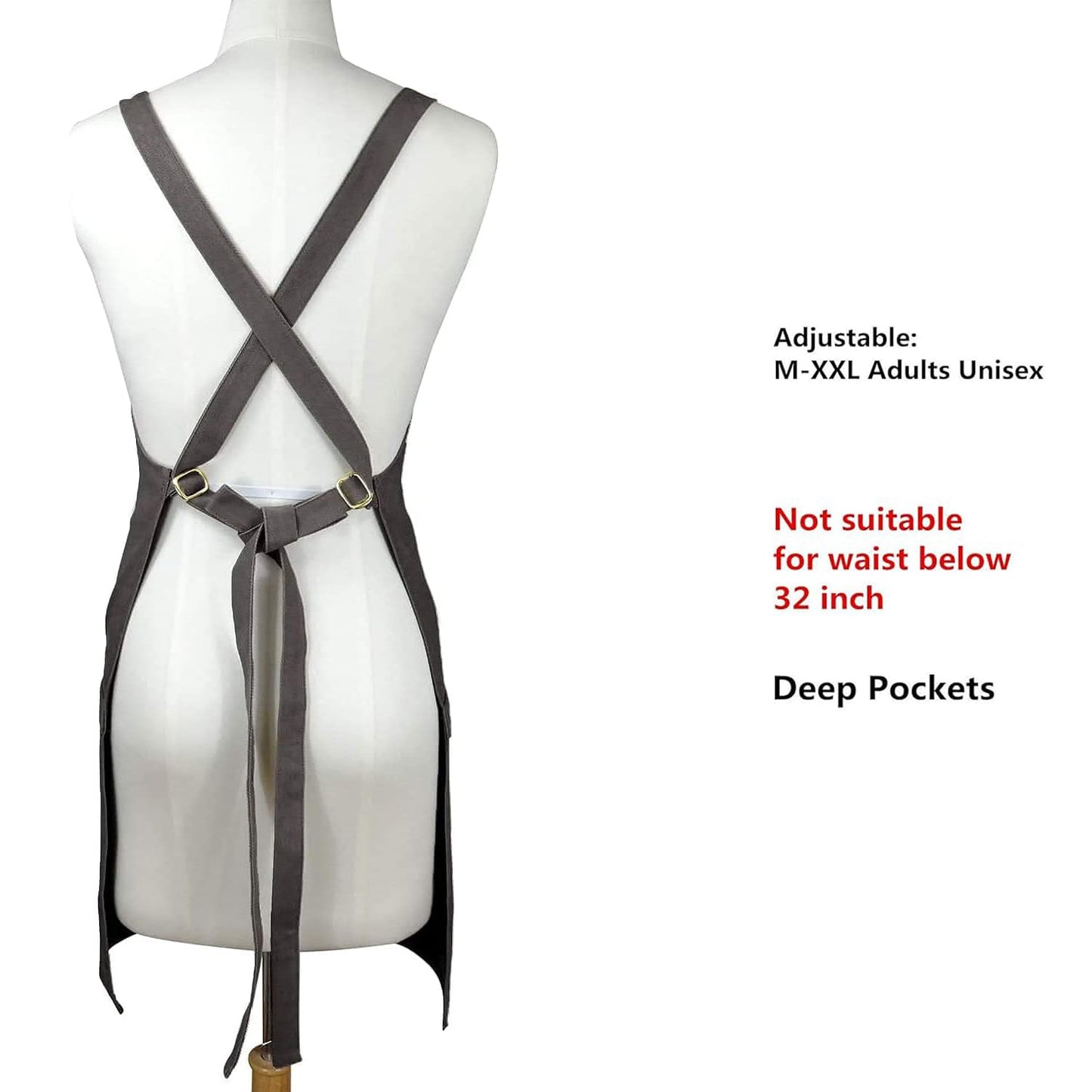 Sturdy Thick Professional Artist Apron, Cross Back + Fasten/Quick Release Buckle + 6 Pockets with 1 Zipper Pocket + 2 Towel Loops For Artist Kitchen,