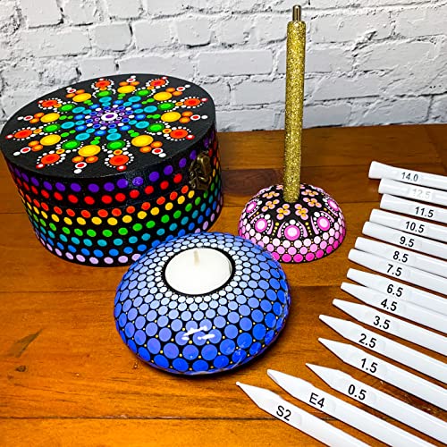 Dotting Tools for Painting Mandalas - Happy Dotting Company - 16pc Double Ended Super Set for Mandala dot Art - Includes Stylus - Unique Ellipse Tool