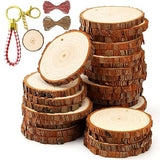 SENMUT Unfinished Wood Slices 30pcs 2.4"-2.85" Wood Circles for Crafts, Predrilled Natural Wood Rounds, Wooden Discs Perfect for DIY, Artistic SENMUT