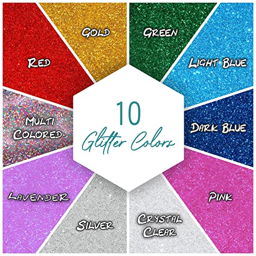 Glitter - 10 Count Fine Glitter Set - 4oz Shaker Bottles Glitter for Resin, Glitter for Crafts - Glitter Shaker Bottle, Glitter for Tumblers, Craft - WoodArtSupply