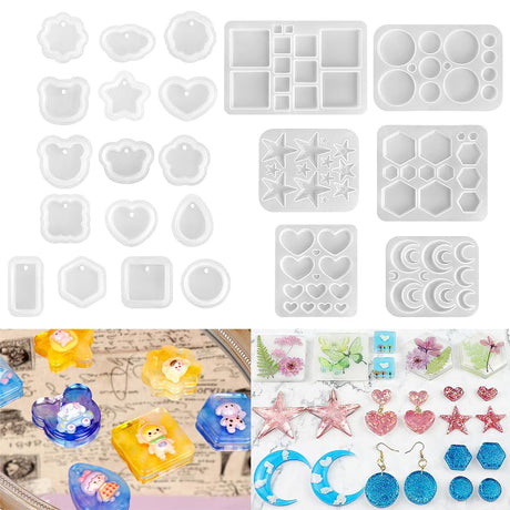 RESINWORLD Multi-Functional Small Silicone Molds Set for Resin + 16pcs Variety Geometric Pendant Silicone Molds with Hanging Hole ResinWorld