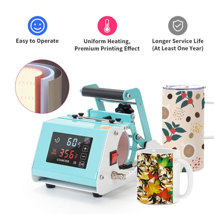 PYD Life 110 V Mini Mug Heat Press Machine Mint Green Tumbler Heat Press Machine Touch Screen for 11 OZ-15 OZ Sublimation Mugs 18 OZ Sublimation - WoodArtSupply