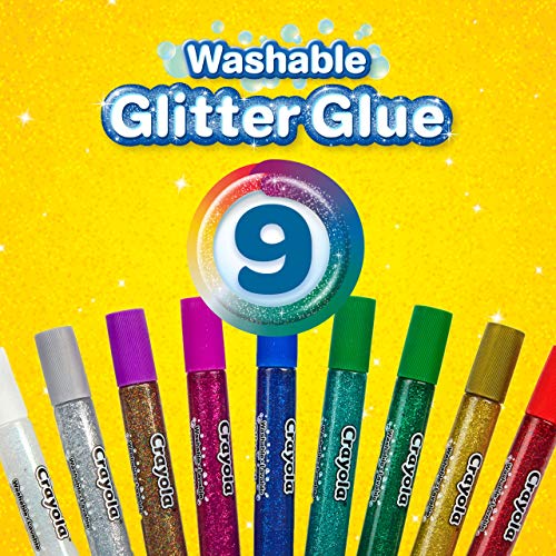 Crayola Washable Glitter Glue Pens, 9 Count, Colors may vary - WoodArtSupply