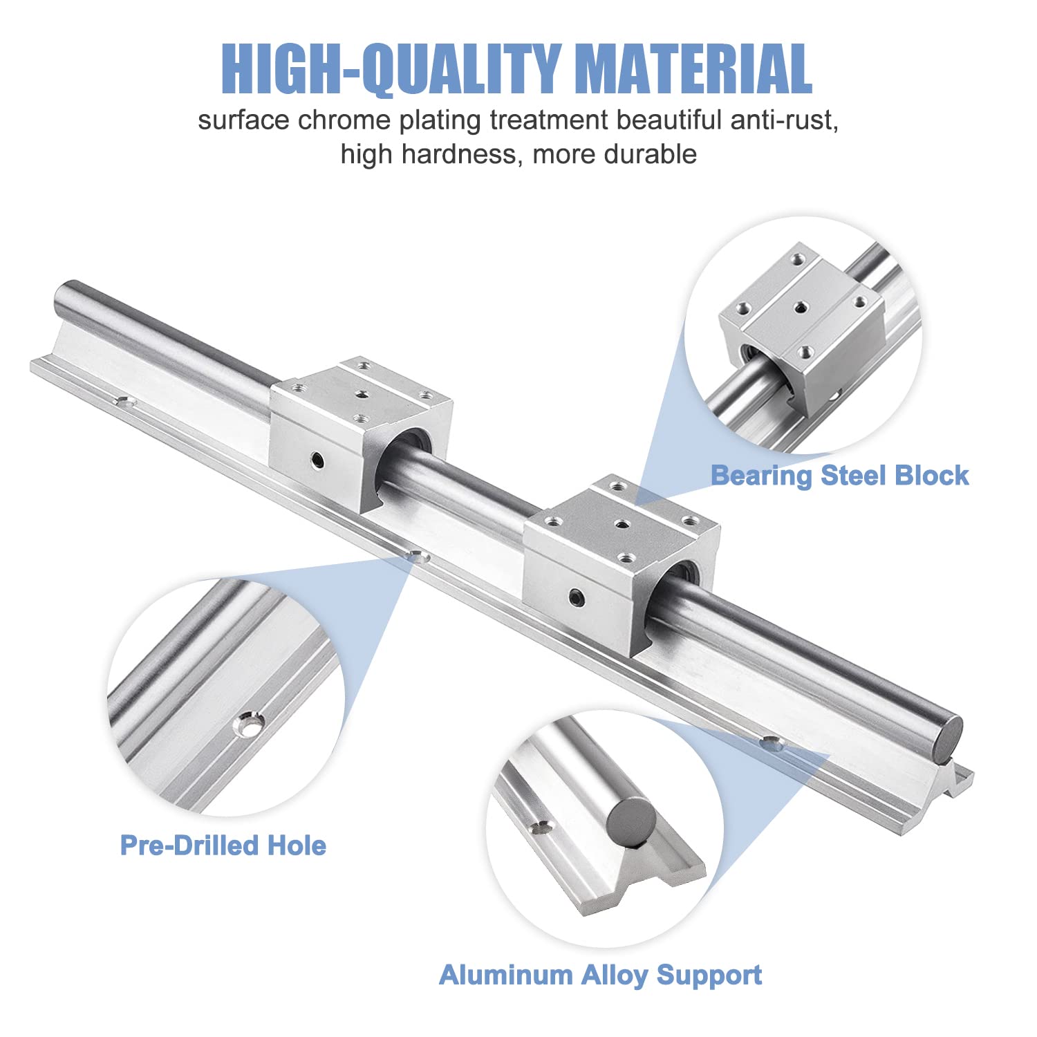 CNCMANS SBR20-2200mm Linear Rail Linear Rails and Bearings Kit 2Pcs SBR20 2200mm Long Fully Supported Shaft Guide with 4Pcs SBR20UU Linear Bearing - WoodArtSupply