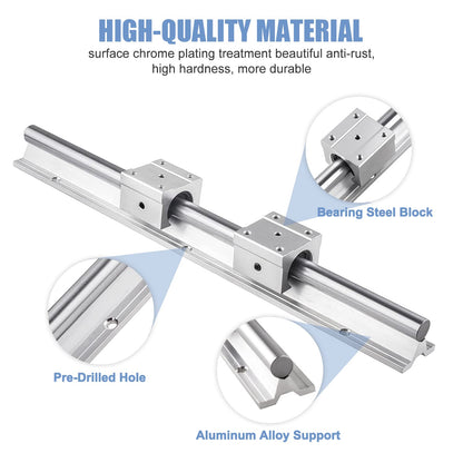 CNCMANS SBR20-2200mm Linear Rail Linear Rails and Bearings Kit 2Pcs SBR20 2200mm Long Fully Supported Shaft Guide with 4Pcs SBR20UU Linear Bearing - WoodArtSupply