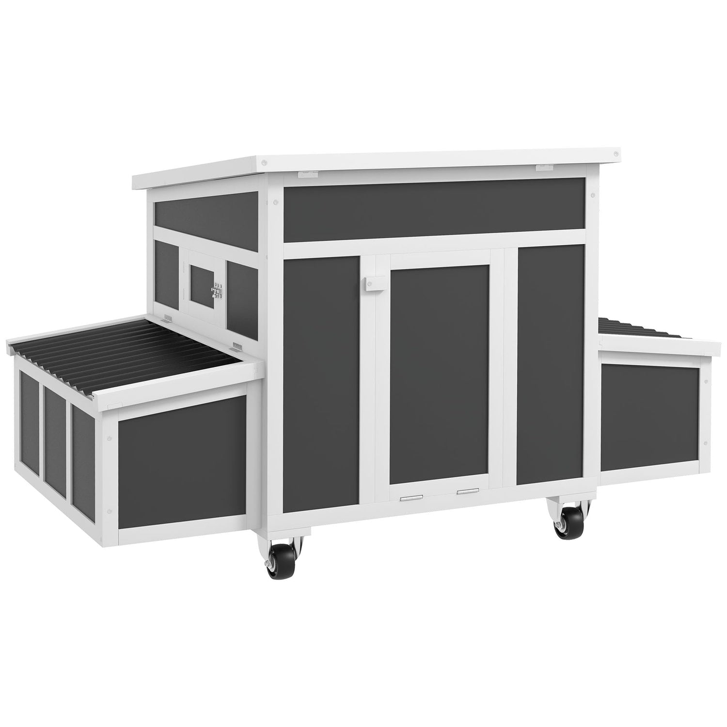 PawHut Wooden Chicken Coop with Nesting Box, Outdoor Poultry Cage Rabbit Hutch for 6 Chickens with Pull Out Tray, Perches, Ramp, Windows for Duck, PawHut