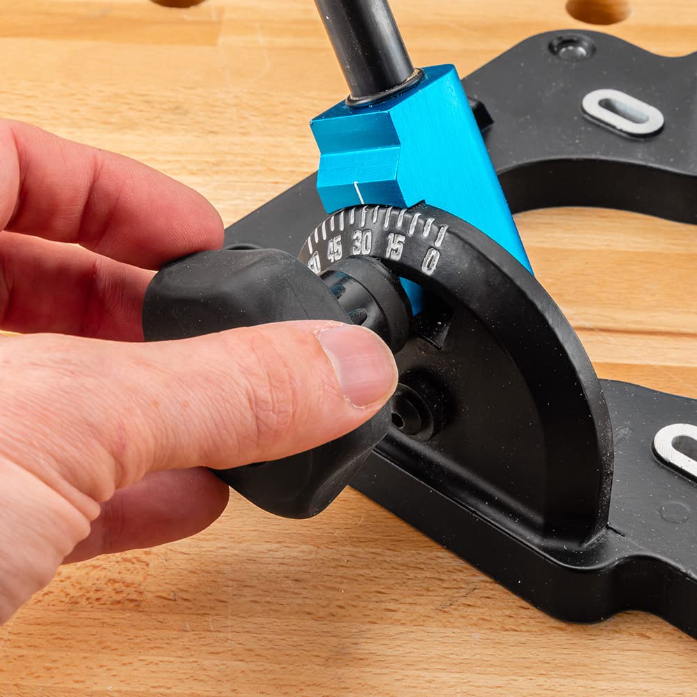 Rockler Drill Guide w/Chuck Key - Full-Size Drill Press Accessories for Small Shops - 0° to 60° Angle Drill Guide w/Easy-to-Read Protractor Scale - ROCKLER