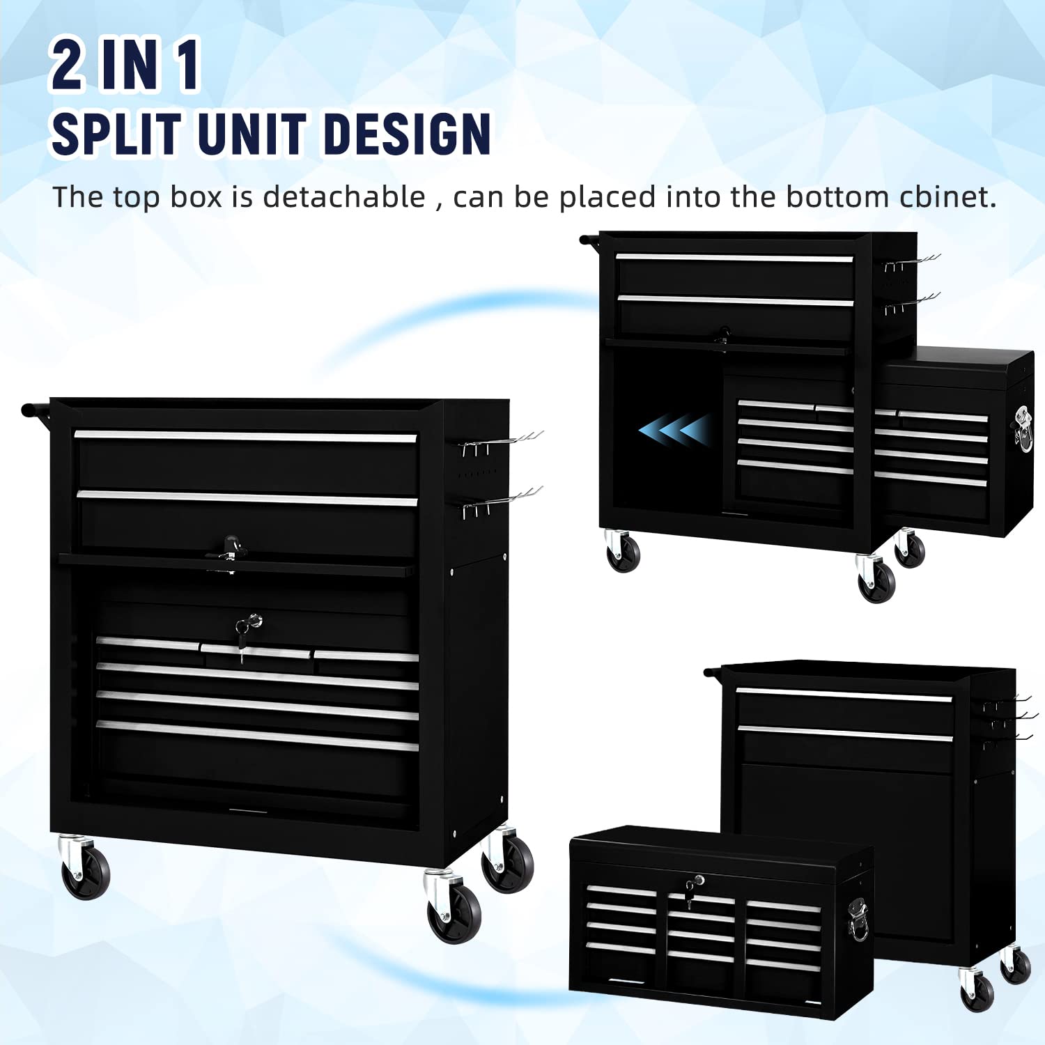 INTERGREAT 8-Drawer Rolling Tool Chest with Wheels, Large Tool Cabinet with Drawers, Locking Mechanic Tool Cart with Black Liner for Warehouse, - WoodArtSupply