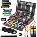 Sunnyglade 145 Piece Deluxe Art Set, Wooden Box & Drawing Kit with Crayons, Oil Pastels, Colored Pencils, Watercolor Cakes, Sketch Pencils, Paint Sunnyglade