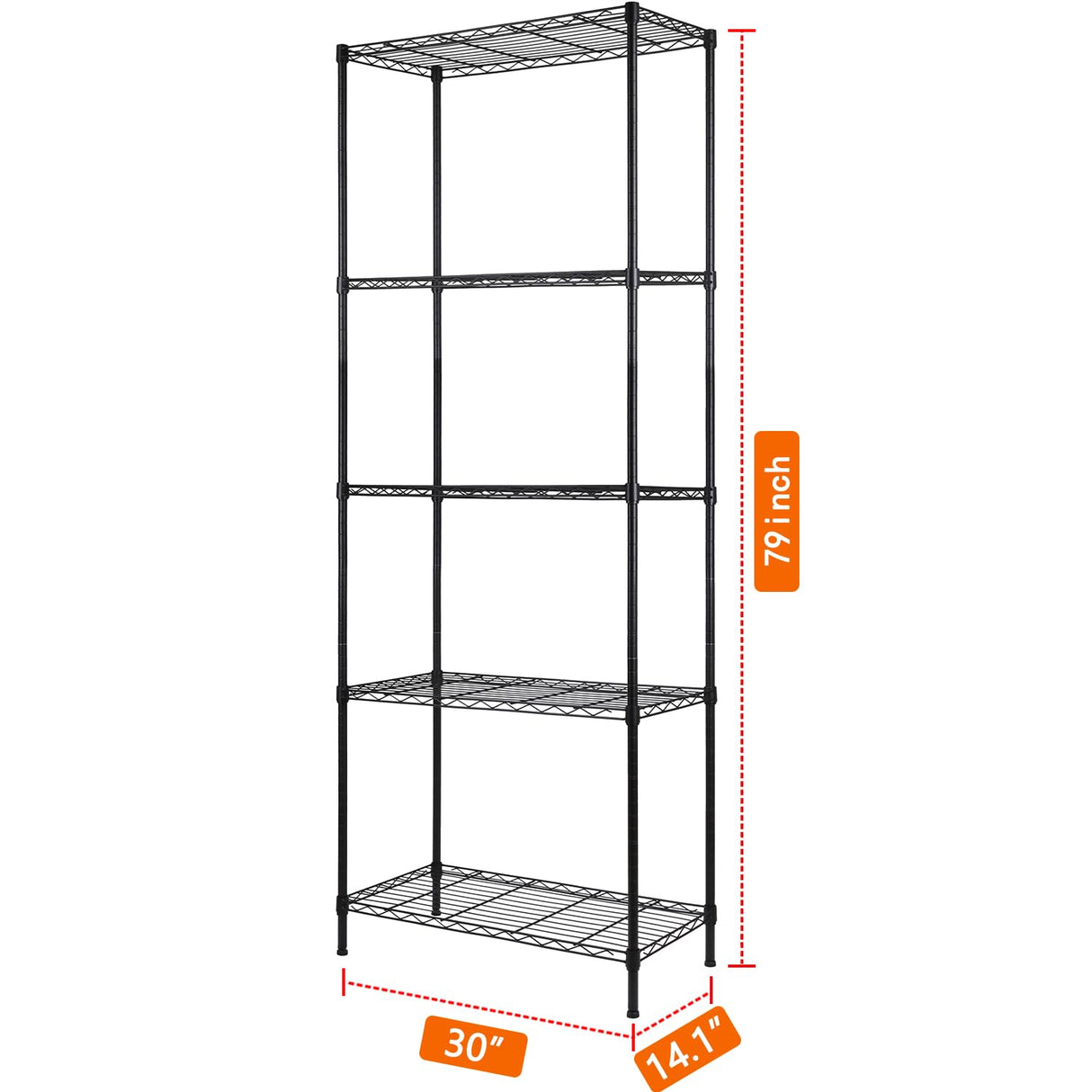 REGILLER 5-Wire Shelving Metal Storage Rack Adjustable Shelves,Standing Storage Shelf Units for Laundry Bathroom Kitchen Pantry Closet (Black,30L x REGILLER