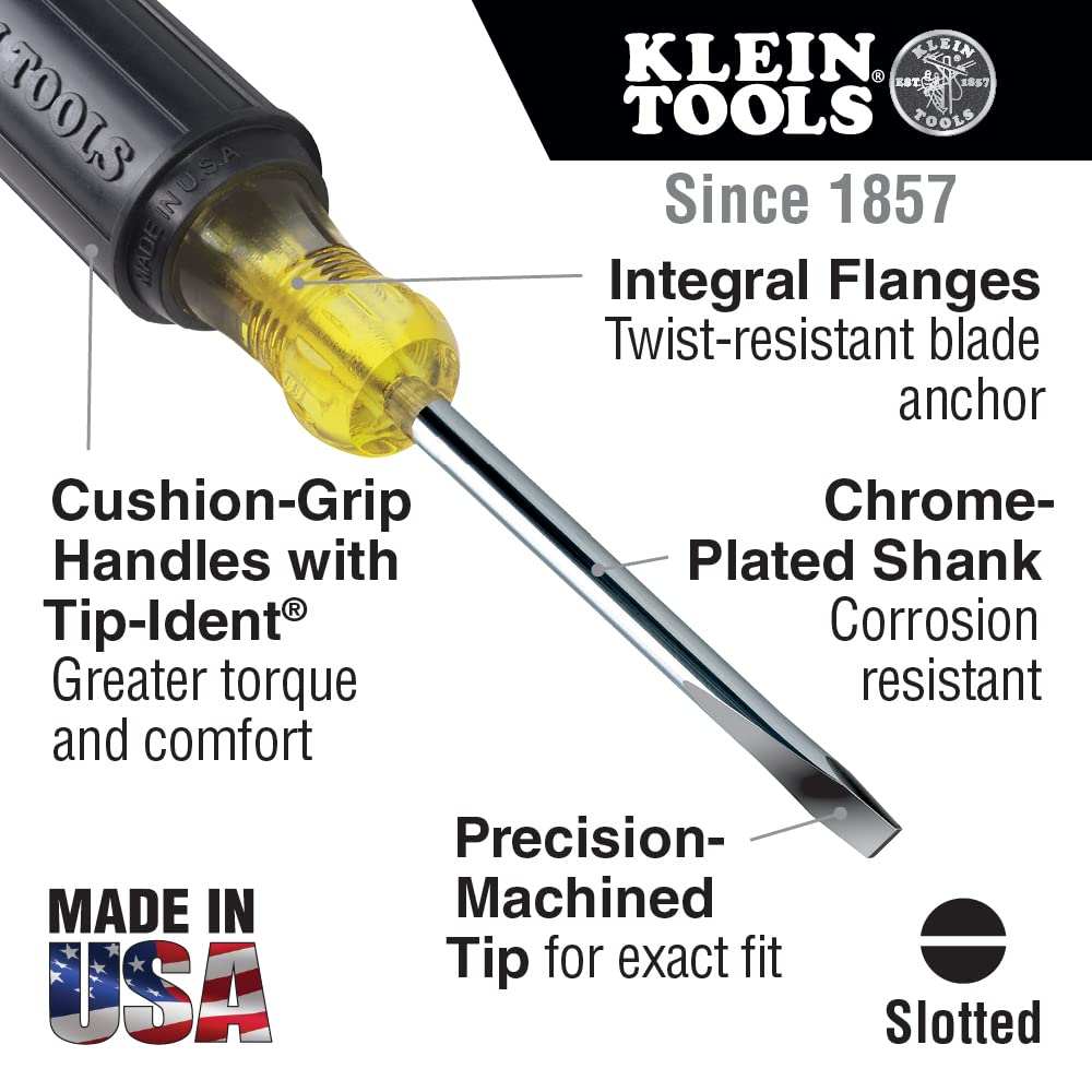Klein Tools 80031 Screwdriver Set, 5-Piece Kit Includes 2 Slotted, 2 Phillips and 1 Square Tip Screwdriver, Cushion Grip Comfort Klein Tools