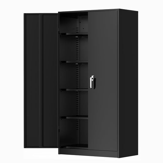 Greenvelly Metal Storage Cabinets 72” Black Garage Steel Storage Cabinet with Doors and Shelves, Metal Tool Cabinet, Steel File Cabinet for Home - WoodArtSupply