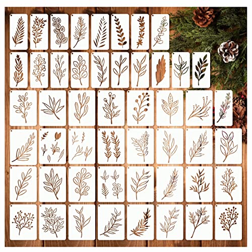 Leaf Stencils for Crafts Small Leaves and and Branches Paint Plant Stencil for Painting On Wood Wall Card Making, Tiny Nature Vine Herb Essential Art yhslmh