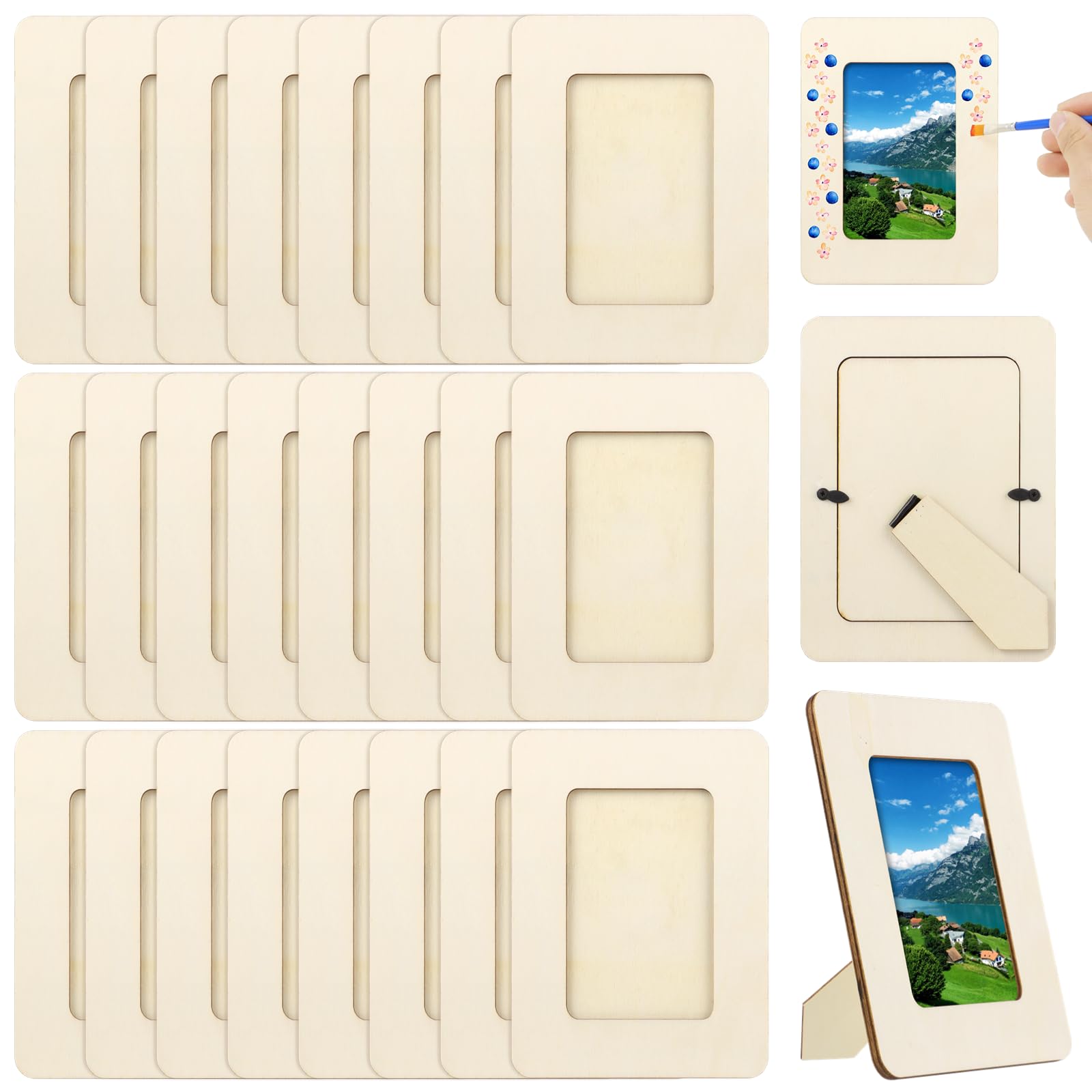 Lnrueg 24PCS Unfinished Wooden Picture Frames for 3" x 5" Photos, Craft Frames Set, Paintable Picture Frames for DIY Projects, School Crafts, and - WoodArtSupply