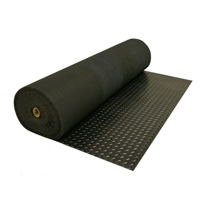 Rubber-Cal Diamond-Plate Rubber Flooring Rolls - 3 mm x 4 ft x 3 ft Rolls - Black - WoodArtSupply