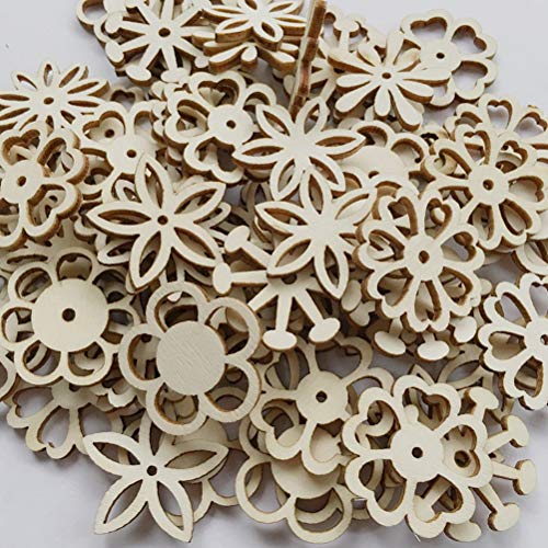 Amosfun 100PCS Wooden Flower Embellishments Patterns Cutouts Wooden Pieces Craft Ornament for DIY Art Amosfun