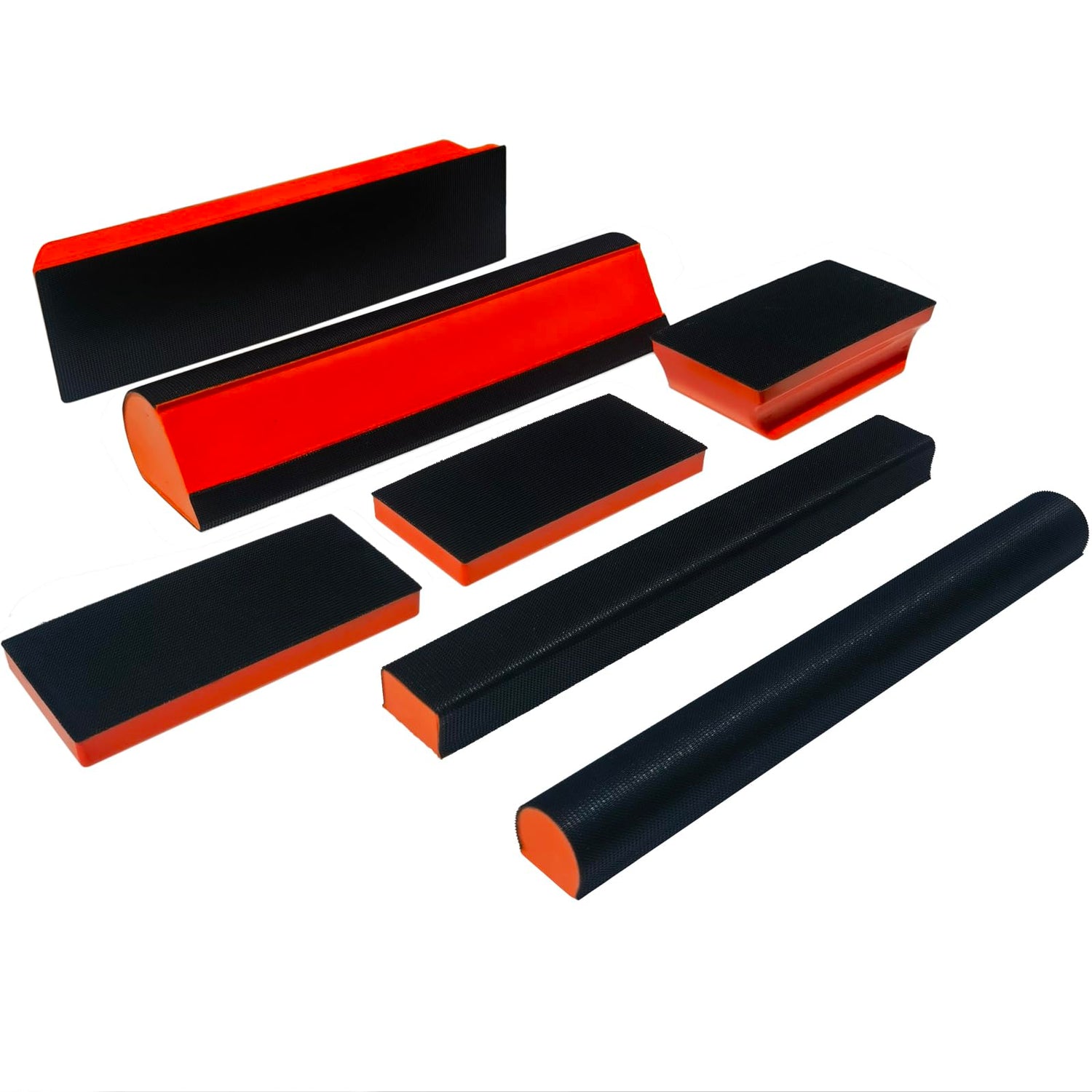 Tonmp 7 Piece Orange Hand Sanding Block Set, Rectangle Handheld Sanding Pad, Hook and Loop Interchangeable Assorted Shapes for Sanding or Polishing Tonmp