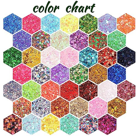 Holographic Chunky and Fine Glitter Mix, 45 Colors Craft Glitter for Epoxy Resin Arts, Iridescent Nail Glitter, Cosmetic Eye Hair Face Body Glitter, Linwulte