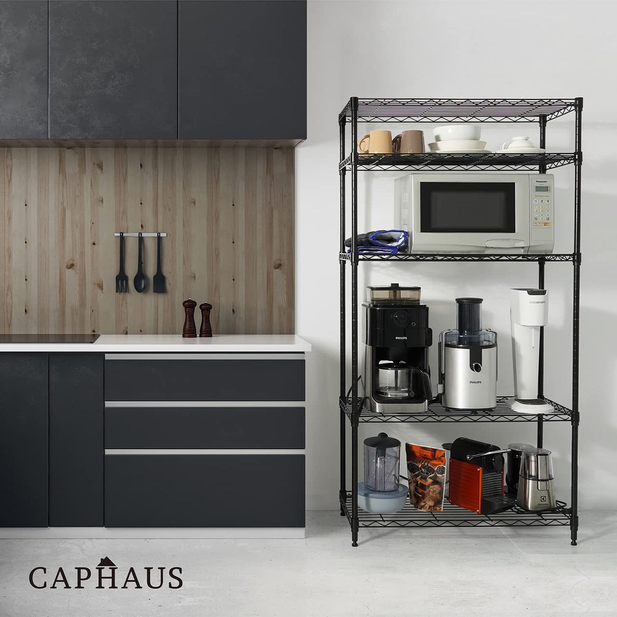 CAPHAUS 3/4/5-Tier Adjustable Height Wire Shelving Unit, Rack Shelving, Metal Steel Shelves, Garage Organizer, Utility Storage Shelf, 3-Tier Without CAPHAUS
