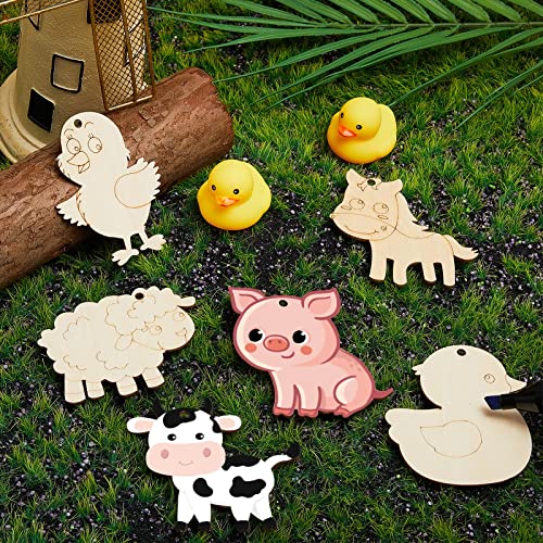 36 Pcs Wooden Farm Animals Cutouts Unfinished Wood Cutouts to Paint Wood Animal Cutouts Crafts Farm Animals Party Supplies for Kids School Classroom - WoodArtSupply