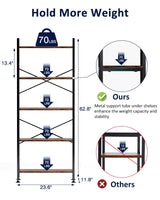 CosyStar Rustic Industrial 5-Tier Adjustable Bookcase with Metal Frame CosyStar