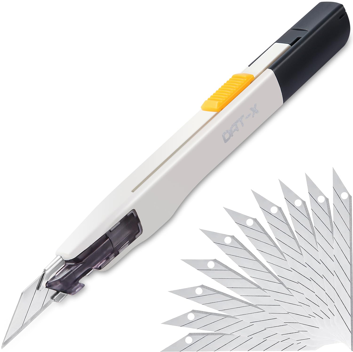 Utility Knife, DAT Series-X Portable Box Cutter, Fine Point Arts and Crafts Blade for Precision Cutting, with 10 Blade Pieces (White, 1 Cutter 10 DAT