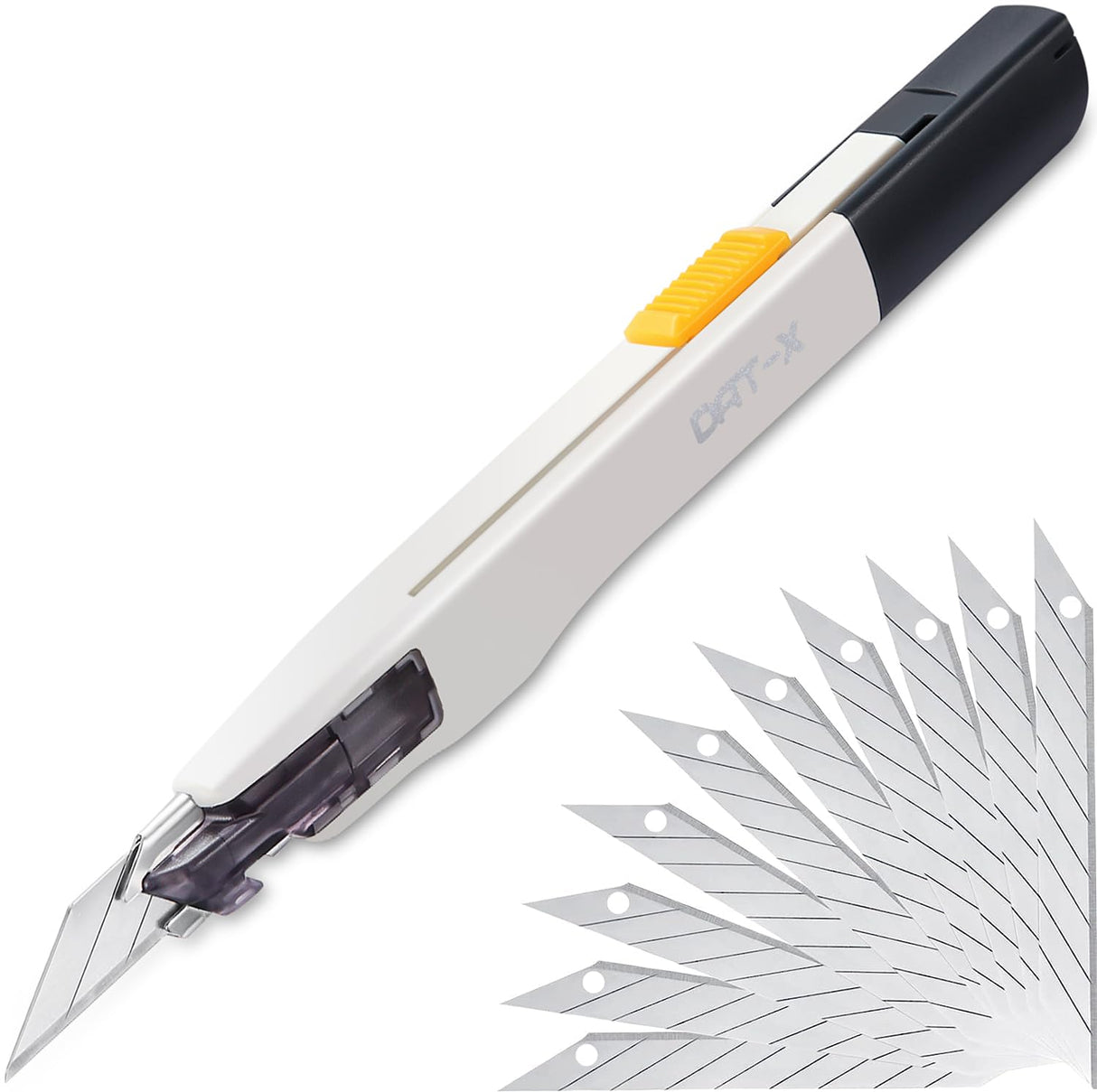 Utility Knife, DAT Series-X Portable Box Cutter, Fine Point Arts and Crafts Blade for Precision Cutting, with 10 Blade Pieces (White, 1 Cutter 10 DAT