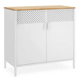 SONGMICS Storage Sideboard, Buffet Table with Adjustable Shelves, Floor Storage Cupboard, Steel Frame, Natural and White ULSC102W57 SONGMICS