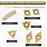 JOOGTO Indexable Lathe Turning Tool 21Pcs Kit 3/8'' 10mm Shank 7Pcs Metal Lathe Tools Holder Set with 14Pcs Turning Inserts for Turning Grooving Joogto