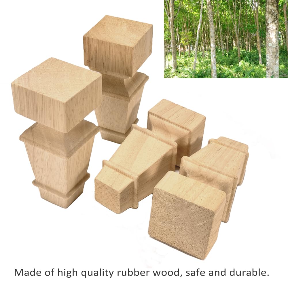 6 Inch Wooden Furniture Legs with Mounting Plates Screws Set of 4 Solid Wood Unfinished European Style Replacement Furniture Feet for Couch Cabinet Aiminjey