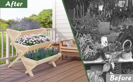 Notume 3 Tiers Wooden Vertical Raised Garden Bed with Legs,Planter Raised Beds Kit for Flowers Herbs Vegetables, Natural Notume