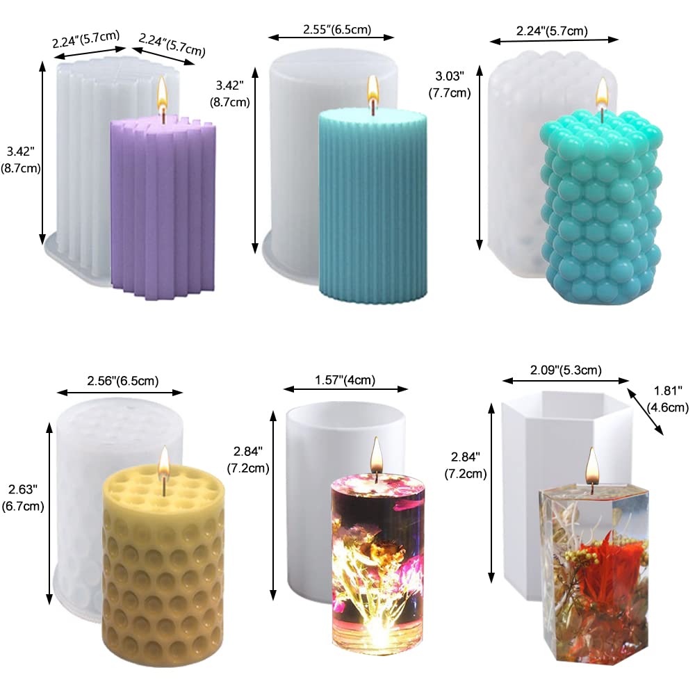 NICAVKIT 6Pcs Silicone Candle Molds Set for Candle Making, Bubble Pillar Candle Mold, 3D Hexagonal Cylinder Candle Mold, Silicone Mold for Soy Wax, NICAVKIT