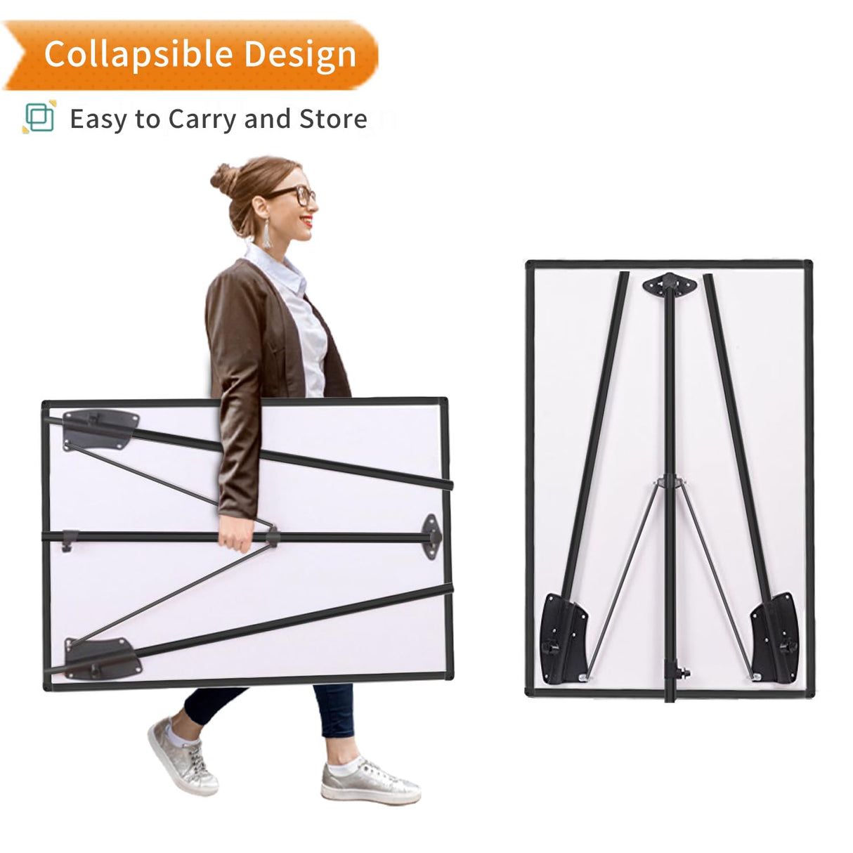 VIZ-PRO Magnetic Whiteboard Easel Black, 36 x 24 Inches, Portable Dry Erase Board Height Adjustable for School Office and Home VIZ-PRO