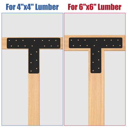 XIHUWZ 4 Pcs T Post Bracket,13"x3"T Flat Mending Plate Joining Brackets, Connecting Brackets, T Shape Strap Plate Fit 4x4,6x6 for Repair - WoodArtSupply