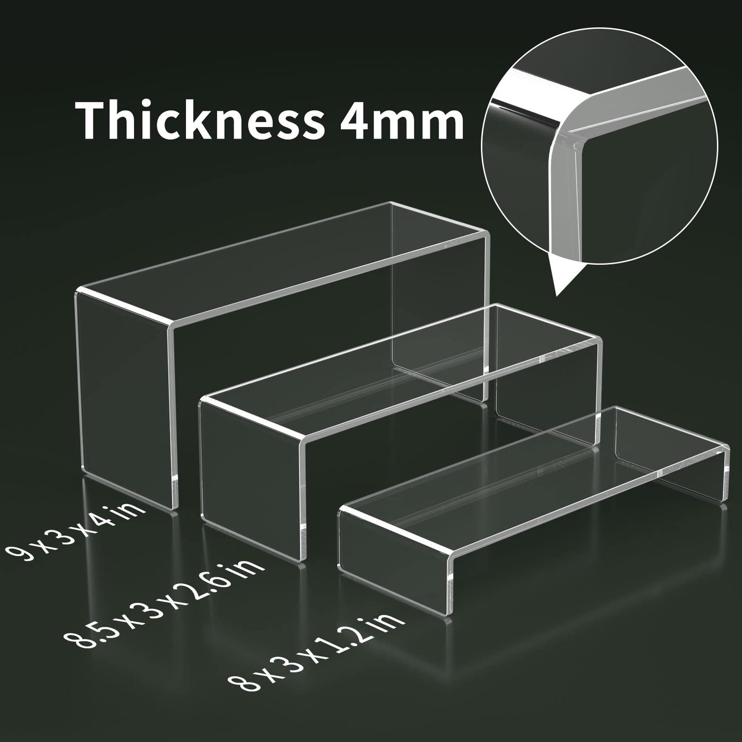 HIIMIEI Acrylic Display Riser, 6 Pcs 9" Large Acrylic Risers, Clear Rectangular Display Shelf for Cupcake Stand, Tiered Display Stand for Gemstone, HIIMIEI