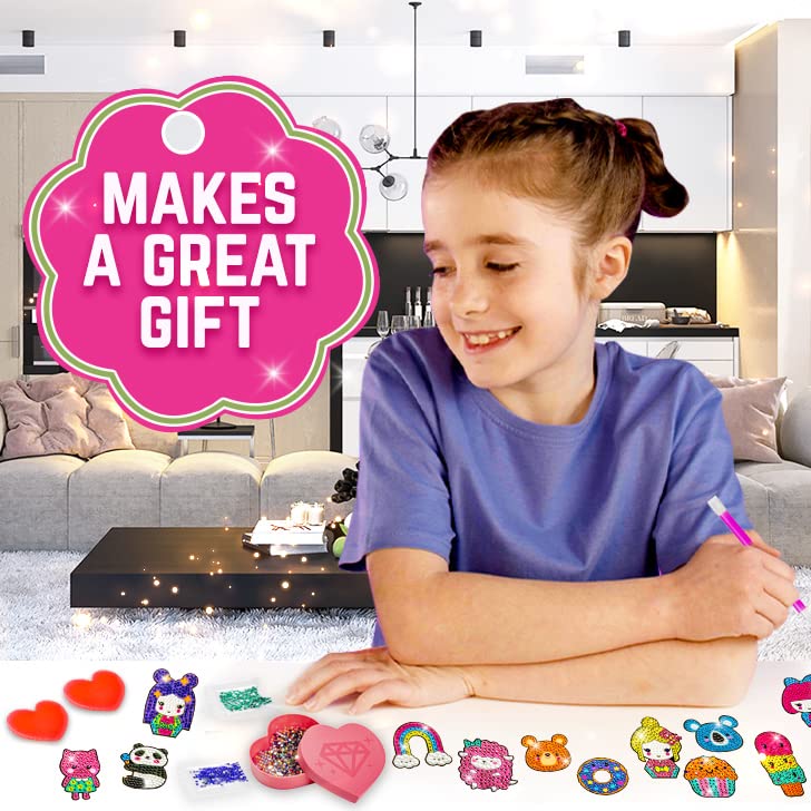 GirlZone Diamond Gem Art Kit, Includes Gem Stickers, Diamond Stickers and More in One Diamond Art Kit to Make Diamond Art for Kids, Great Xmas and B