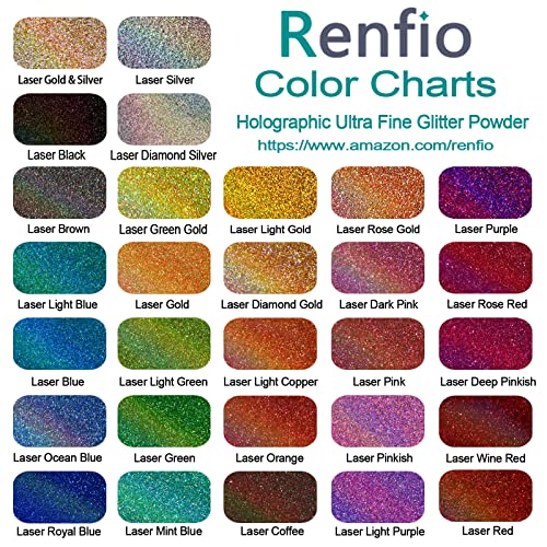 Renfio Holographic Ultra Fine Glitter Powder Metallic Resin Glitter 1.75 Oz (50g) PET Flakes Crafts Sequins 1/128" 0.008" 0.2mm Epoxy Chips Flakes Renfio