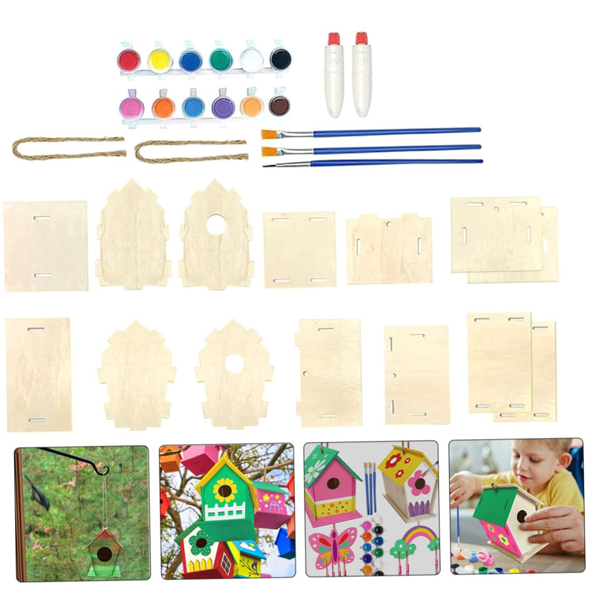 COHEALI 1 Set Lanyard Unfinished House Wind Chime Unfinished House kit Unfinished Arts Kits Kids Craft DIY Painting Bird House Bird House Wind Chime COHEALI