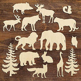 Set of 15 Wood Cutouts,Forest Animals Wood Cutouts for Crafts,Wooden Crafts to Paint,Unfinished Wooden Animal Cutout,Bear Deer Pine Trees Elephant Zhuper