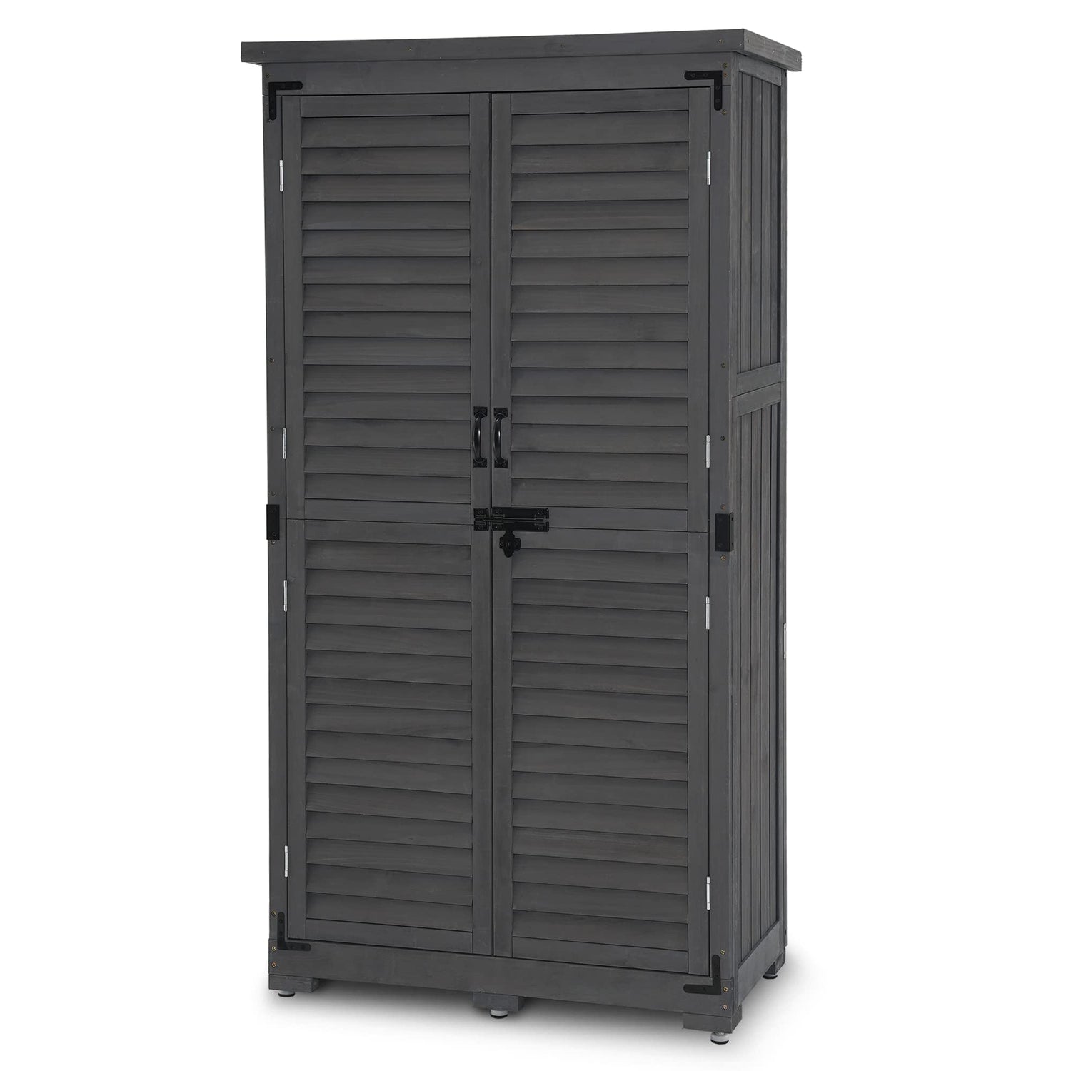MCombo Outdoor Storage Cabinet, Garden Storage Shed, Outside Vertical Shed with Lockers, Outdoor 63 Inches Wood Tall Shed for Yard and Patio 0870 MCombo