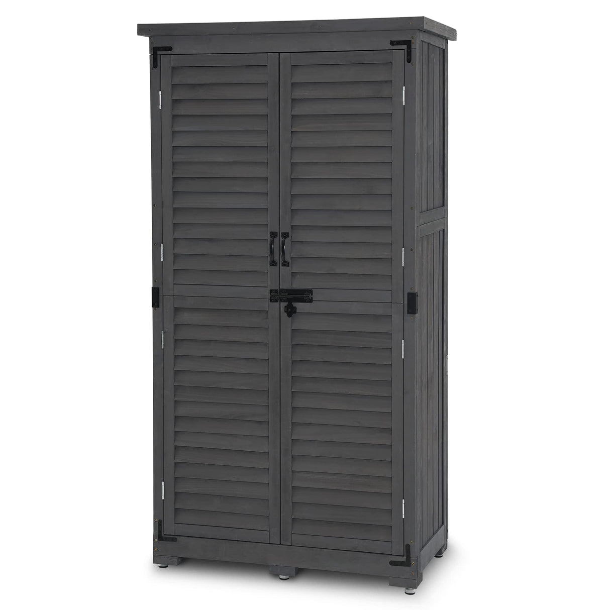 MCombo Outdoor Storage Cabinet, Garden Storage Shed, Outside Vertical Shed with Lockers, Outdoor 63 Inches Wood Tall Shed for Yard and Patio 0870 MCombo