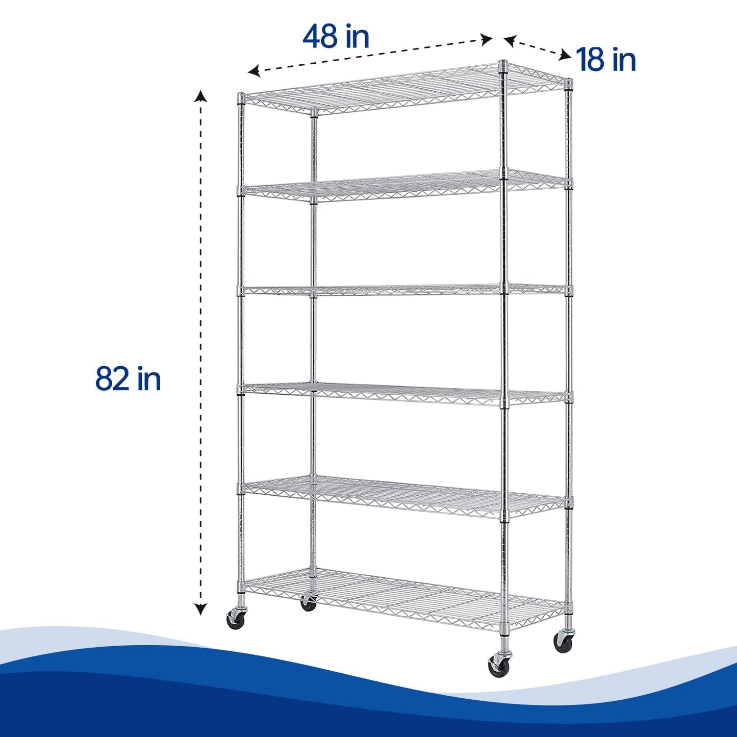 48 Lx18 Wx72 H Wire Shelving Unit Heavy Duty Height Adjustable NSF Certification Utility Rolling Steel Commercial Grade with Wheels for Kitchen - WoodArtSupply